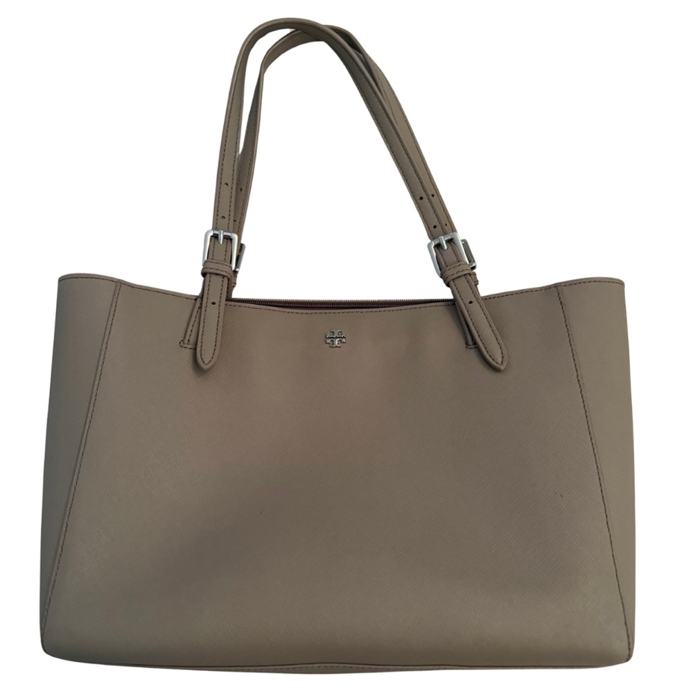 TORY BURCH Emerson Buckle French Grey Saffiano Leather Tote Bag
